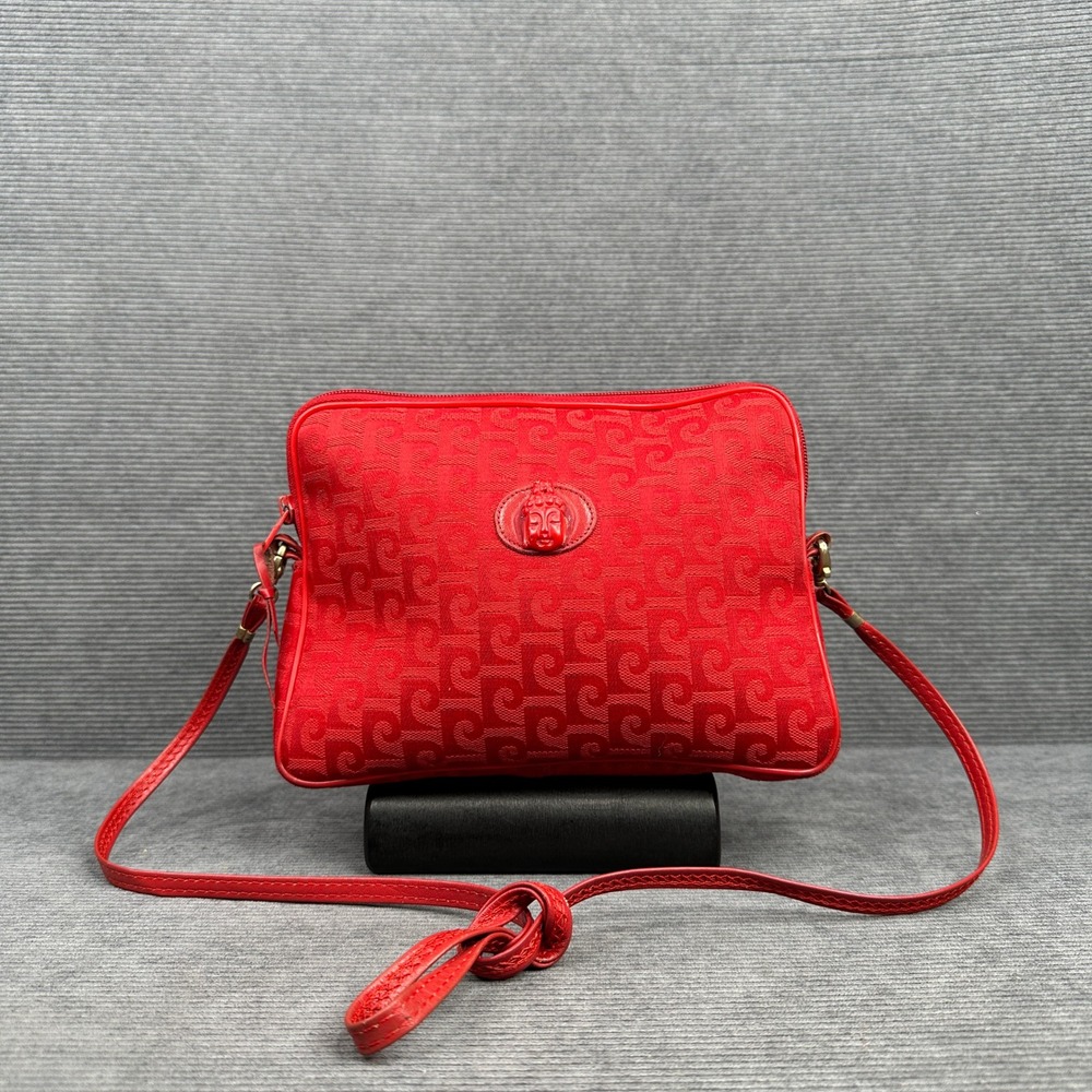 Pierre Cardin Red Monogram Jacquard Crossbody Bag with Buddha Emblem Vintage